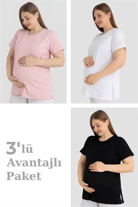 Хлопковая футболка с коротким рукавом для беременных, 3 шт. – Мягкая и удобная одежда для беременных - 1