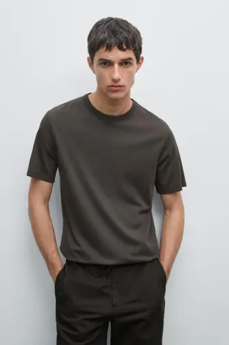 Хлопковая футболка с коротким рукавом - коричневый - MASSIMO DUTTI (1)