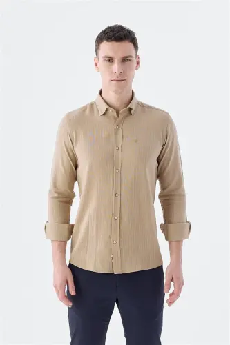 Хлопковая рубашка Camel Comfort Fit с пуговицами и эластичной тканью - JAKAMEN (1)
