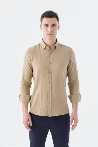 Хлопковая рубашка Camel Comfort Fit с пуговицами и эластичной тканью - 2