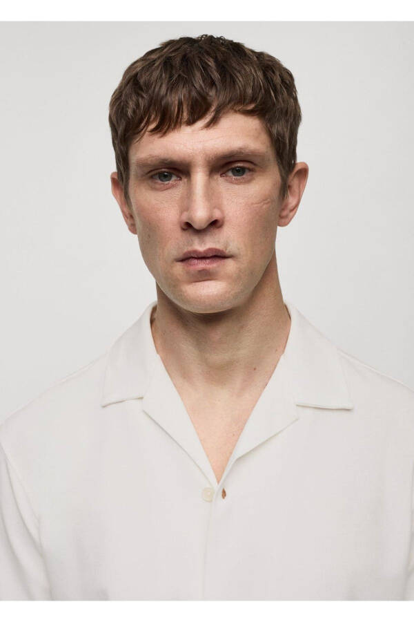 Хлопковая рубашка с воротником-боулинг - 8