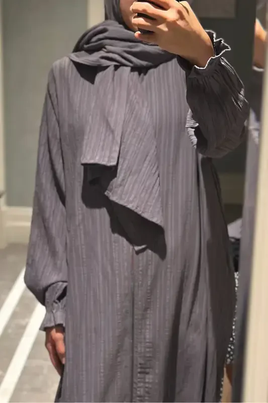 Хлопковое, качественное, легкое и мягкое полотно, цельное, практичное платье для намаза в сумке-серое - 4