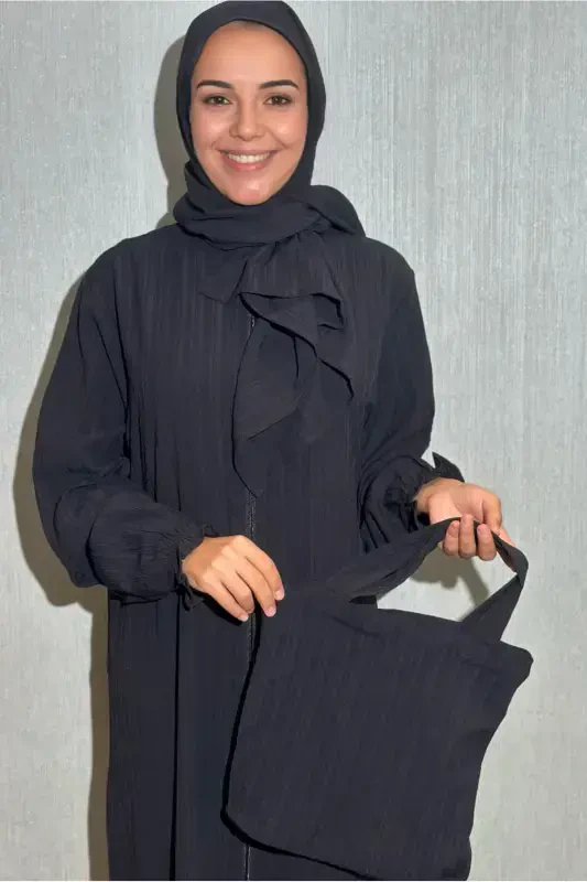 Хлопковое, качественное, легкое и мягкое тканевое, односекционное, практичное, молитвенное платье с черной сумкой - 3