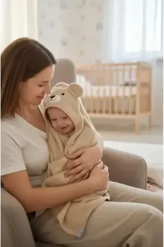 Хлопковое мягкое детское/пеленальное банное полотенце для новорожденных, коричневый/мишка-кофе - 5