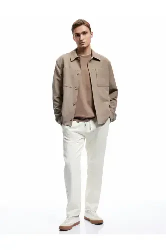 Хлопковое оверсайз с карманом, широкое, с кулиской на талии - 1