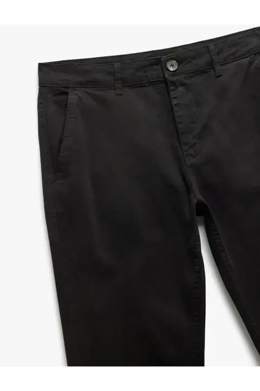 Хлопковые брюки чинос Slim Fit с пуговицами и карманами - 3