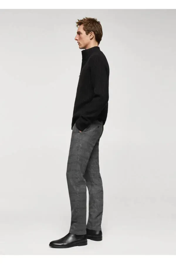 Хлопковые брюки в клетку с зауженным кроем - 8