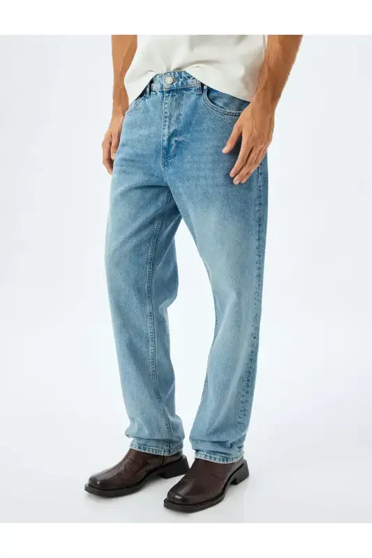 Хлопковые винтажные прямые джинсы с карманами - 3