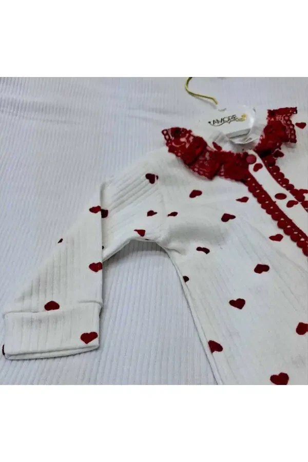 Хлопковый детский костюм и шапочка Sundan Amore Baby с кружевной отделкой. - 6