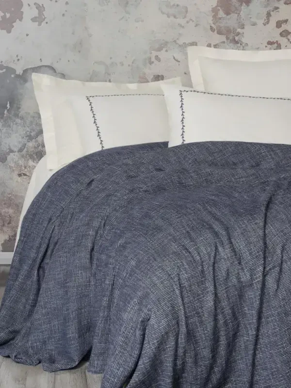 Хлопковый комплект покрывала/одеяла Cotton Box Embrova Chenille, двуспальный, Loom, темно-синий. - 3