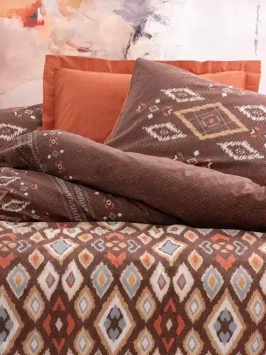 Хлопковый комплект постельного белья Cotton Box Etnich двуспальный Belize Coffee - NEVRESIMDUNYASI (1)