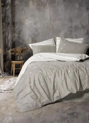 Хлопковый комплект постельного белья Cotton Box Klein с вышивкой на двуспальную кровать, цвет кофе мока - 3