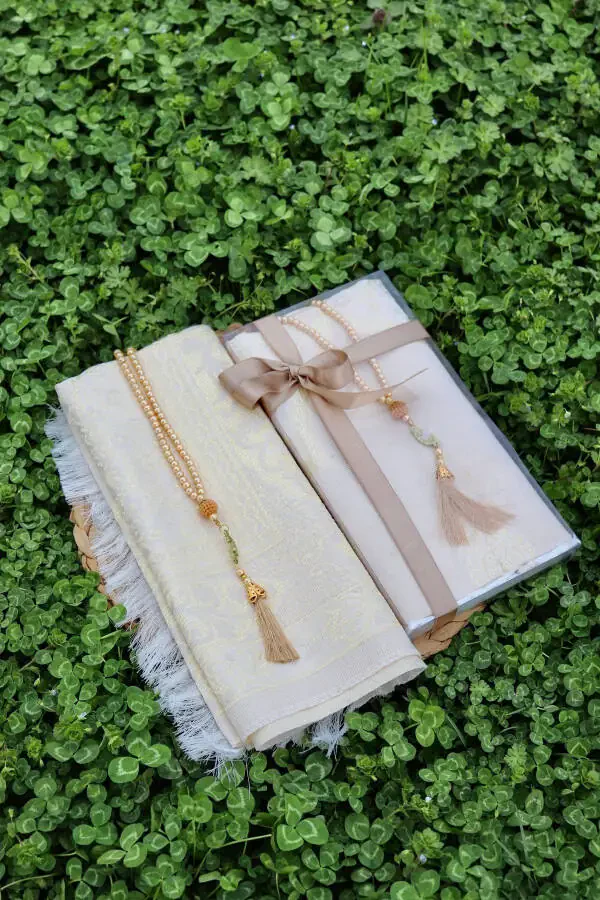 Хлопковый коврик для молитвы в подарочной упаковке S1004 кремовый - 1