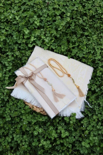 Хлопковый коврик для молитвы в подарочной упаковке S1004 кремовый - 3