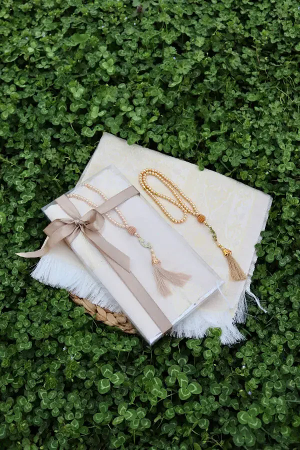 Хлопковый коврик для молитвы в подарочной упаковке S1004 кремовый - 3