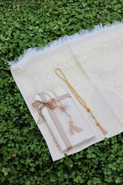 Хлопковый коврик для молитвы в подарочной упаковке S1004 кремовый - 4