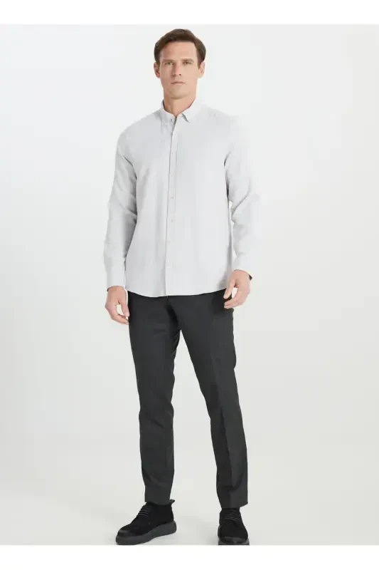 Хлопковый Slim Fit Узкий Крой Воротник на Пуговицах Армюр - 2