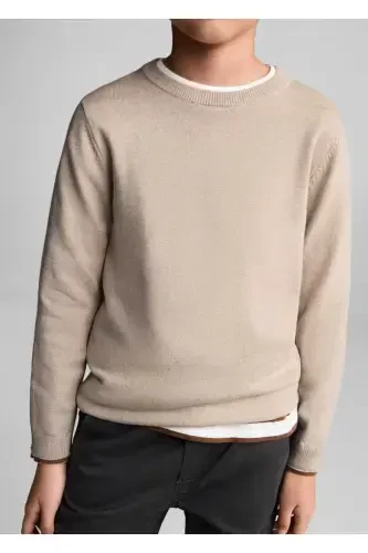 Хлопковый Трикотажный Свитер - Песочный Беж - 8