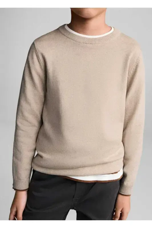 Хлопковый Трикотажный Свитер - Песочный Беж - 8