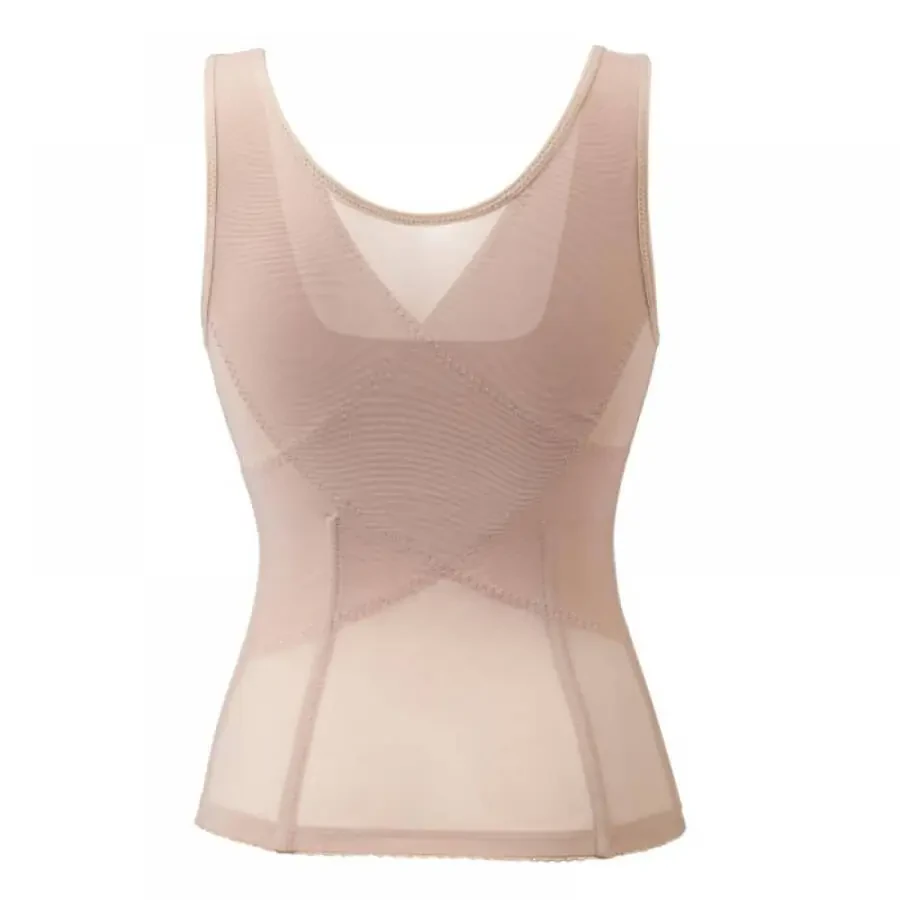 Xmarks Waist Trainer Vest for Women, Zipper Corset Body Shaper for Tummy Control Neoprene Cincher Tank Top with Straps, Skin, M - 2