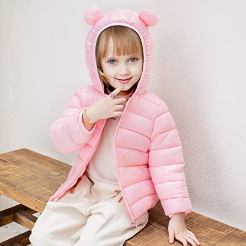 XMWEALTHY Baby Boys Girls Winter Coats Toddler Bear Hoods Down Jacket Infant Kids Light Puffer Padded Outwear 6M-3T - 4