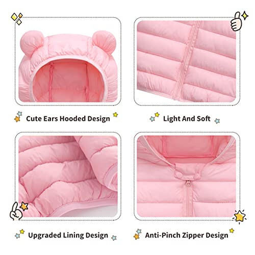 XMWEALTHY Baby Boys Girls Winter Coats Toddler Bear Hoods Down Jacket Infant Kids Light Puffer Padded Outwear 6M-3T - 5