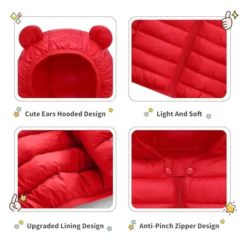 XMWEALTHY Baby Boys Girls Winter Coats Toddler Bear Hoods Down Jacket Infant Kids Light Puffer Padded Outwear 6M-3T - 5