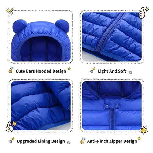 XMWEALTHY Baby Boys Girls Winter Coats Toddler Bear Hoods Down Jacket Infant Kids Light Puffer Padded Outwear 6M-3T - 5