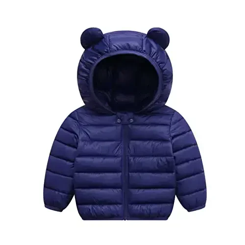 XMWEALTHY Baby Boys Girls Winter Coats Toddler Bear Hoods Down Jacket Infant Kids Light Puffer Padded Outwear 6M-3T - XMWEALTHY