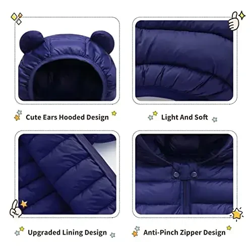 XMWEALTHY Baby Boys Girls Winter Coats Toddler Bear Hoods Down Jacket Infant Kids Light Puffer Padded Outwear 6M-3T - 5