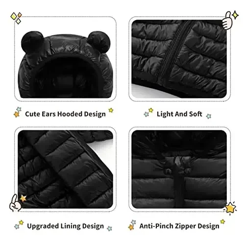 XMWEALTHY Baby Boys Girls Winter Coats Toddler Bear Hoods Down Jacket Infant Kids Light Puffer Padded Outwear 6M-3T - 5