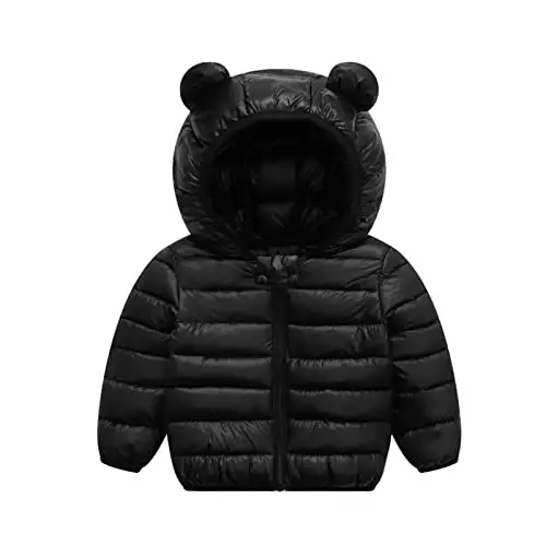 XMWEALTHY Baby Boys Girls Winter Coats Toddler Bear Hoods Down Jacket Infant Kids Light Puffer Padded Outwear 6M-3T - XMWEALTHY