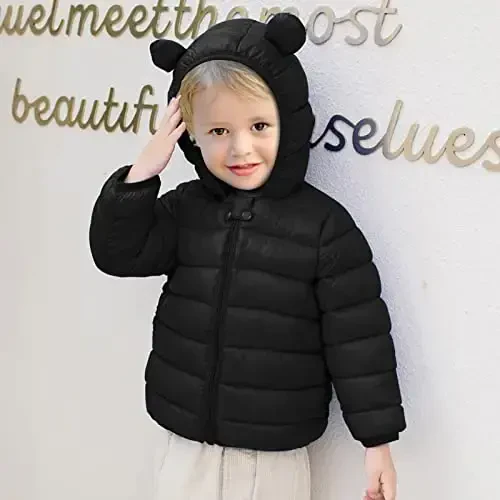 XMWEALTHY Baby Boys Girls Winter Coats Toddler Bear Hoods Down Jacket Infant Kids Light Puffer Padded Outwear 6M-3T - 4