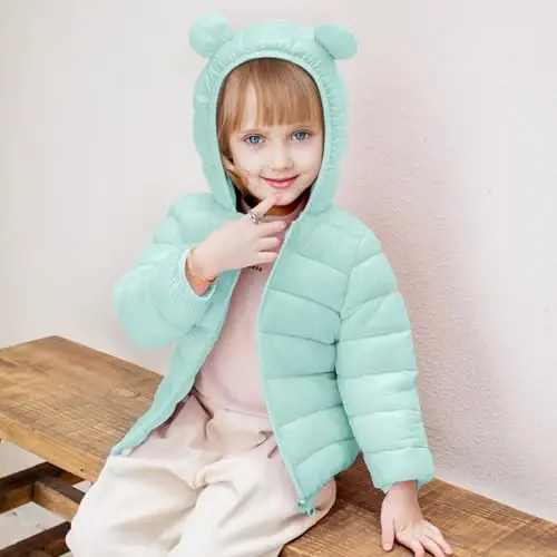 XMWEALTHY Baby Boys Girls Winter Coats Toddler Bear Hoods Down Jacket Infant Kids Light Puffer Padded Outwear 6M-3T - 3