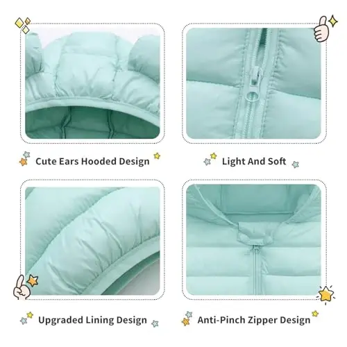 XMWEALTHY Baby Boys Girls Winter Coats Toddler Bear Hoods Down Jacket Infant Kids Light Puffer Padded Outwear 6M-3T - 5
