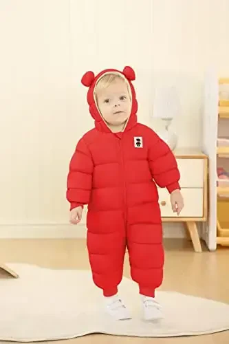 XMWEALTHY Baby Clothes Cute Infant Toddler Snowsuit Warm Newborn Boy Girl Winter Coats Hooded Zip Jumpsuit - 4