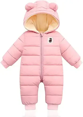 XMWEALTHY Baby Clothes Cute Infant Toddler Snowsuit Warm Newborn Boy Girl Winter Coats Hooded Zip Jumpsuit - 1