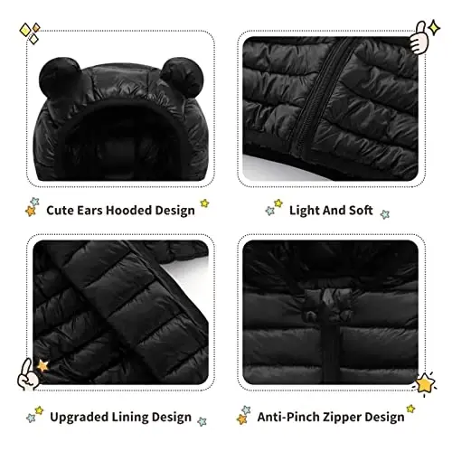 XMWEALTHY Baby Boys Girls Winter Coats Toddler Bear Hoods Down Jacket Infant Kids Light Puffer Padded Outwear 6M-3T - 5