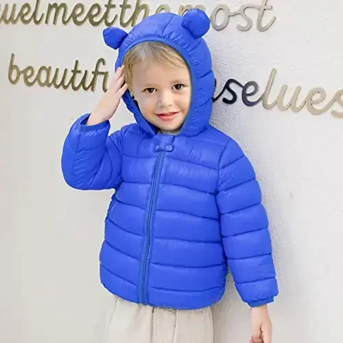XMWEALTHY Baby Boys Girls Winter Coats Toddler Bear Hoods Down Jacket Infant Kids Light Puffer Padded Outwear 6M-3T - 4