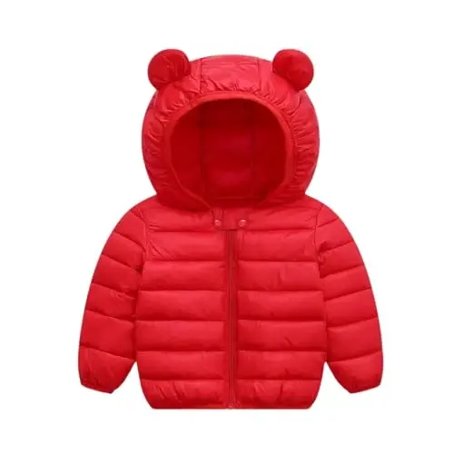 XMWEALTHY Baby Boys Girls Winter Coats Toddler Bear Hoods Down Jacket Infant Kids Light Puffer Padded Outwear 6M-3T 