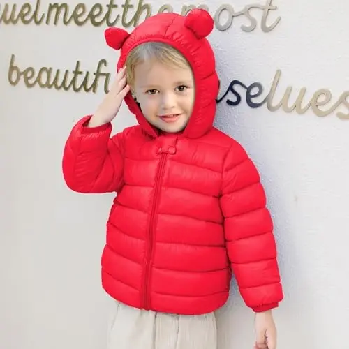 XMWEALTHY Baby Boys Girls Winter Coats Toddler Bear Hoods Down Jacket Infant Kids Light Puffer Padded Outwear 6M-3T - 3