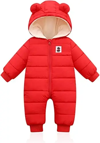 XMWEALTHY Baby Clothes Cute Infant Toddler Snowsuit Warm Newborn Boy Girl Winter Coats Hooded Zip Jumpsuit - 1