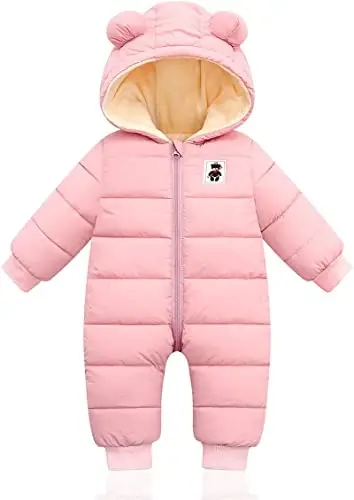 XMWEALTHY Baby Clothes Cute Infant Toddler Snowsuit Warm Newborn Boy Girl Winter Coats Hooded Zip Jumpsuit - 1