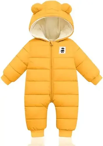 XMWEALTHY Baby Clothes Cute Infant Toddler Snowsuit Warm Newborn Boy Girl Winter Coats Hooded Zip Jumpsuit - 1