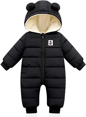 XMWEALTHY Baby Clothes Cute Infant Toddler Snowsuit Warm Newborn Boy Girl Winter Coats Hooded Zip Jumpsuit - 1