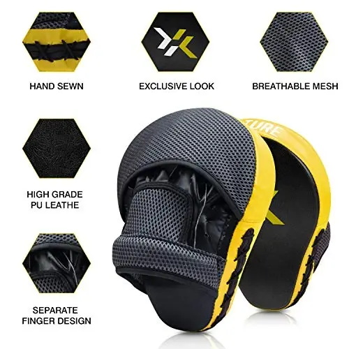 Xnature Curved Boxing MMA Punching Mitts Boxing Pads Hook & Jab Pads MMA Target Focus Punching Mitts Thai Strike Kick Shield a Pair - 3