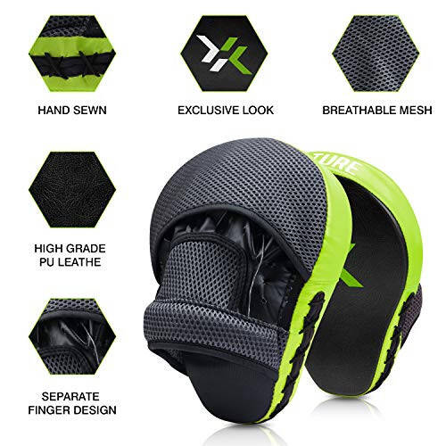 Xnature Essential Curved Boxing MMA Punching Mitts Boxing Pads Hook & Jab Pads MMA Target Focus Punching Mitts Thai Strike Kick Shield - 3