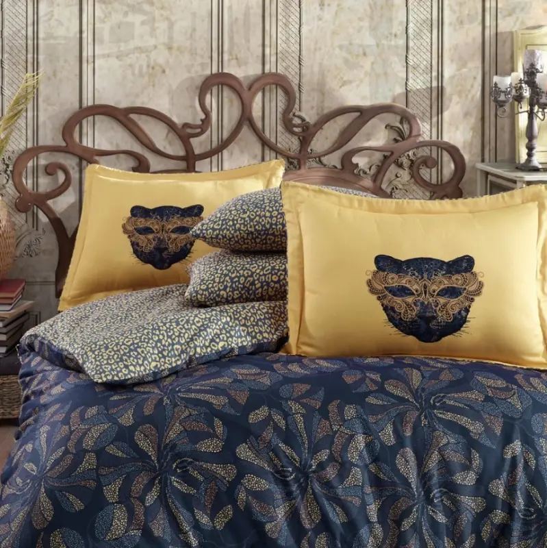 Хобби Двуспальное Сатиновое Постельное Бельё Caprice Жёлтое - 3