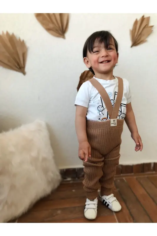 Xochki o'ralgan sozlanuvchan chaqaloq bolalar tayt salopet jigarrang - 8