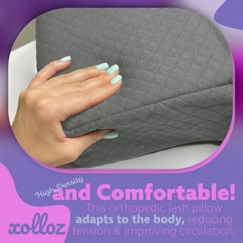 XOLLOZ Lash Pillow for Eyelash Extensions - Curved Memory Foam Bed Pillow, Ergonomic Head Rest with Neck Support, Side Pockets for Tools, Fits Lash Beds for Tech – Gray - 3